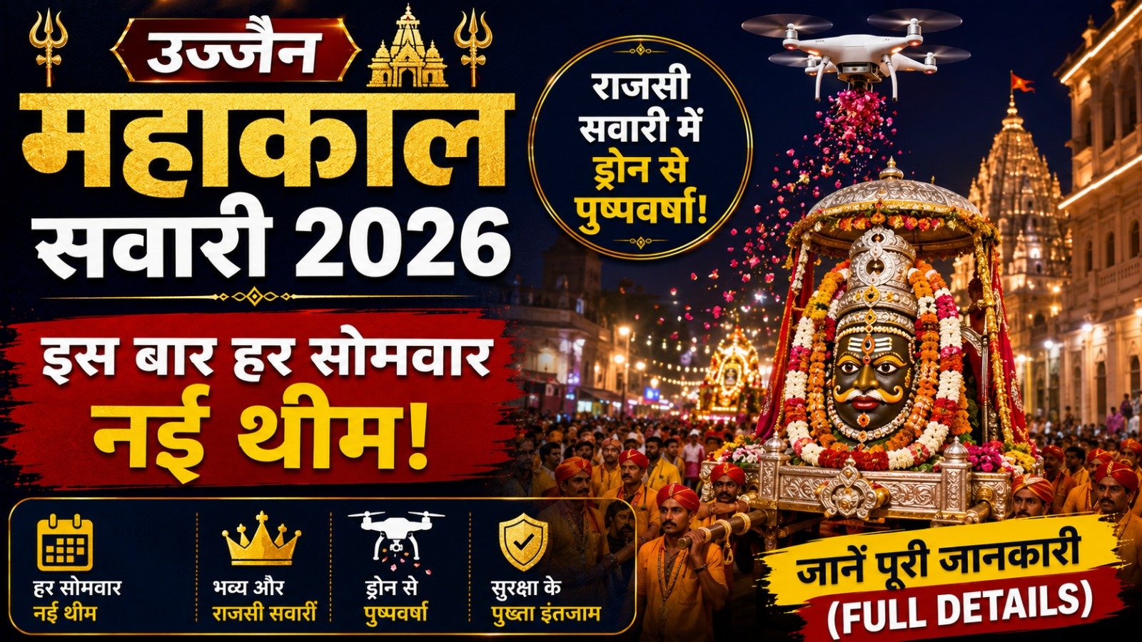 Ujjain Mahakal Sawari 2026: इस बार हर सोमवार नई थीम, राजसी सवारी में ड्रोन से पुष्पवर्षा! (Full Details)